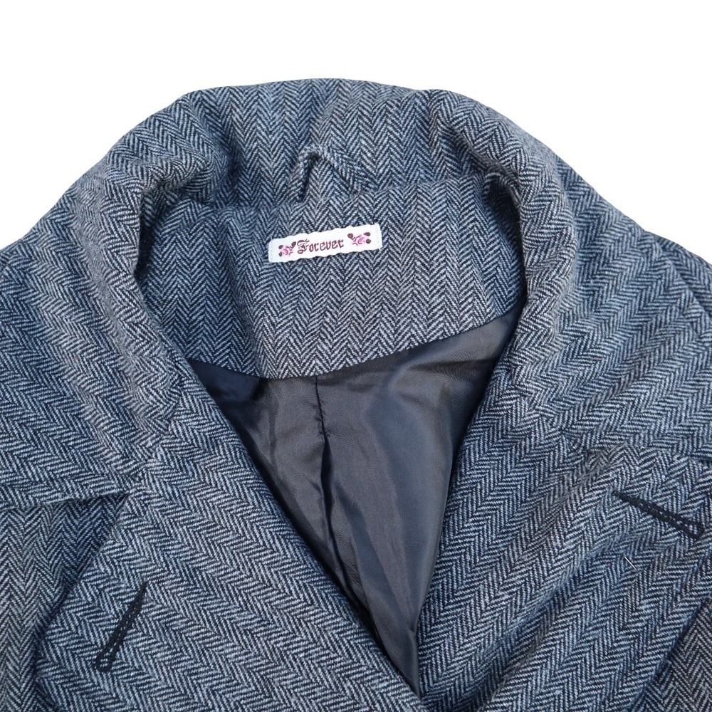 VTG Coquette Whimsy Forever 21 Twee One Button Pea Coat Twee Grey White Small - Picture 2 of 4